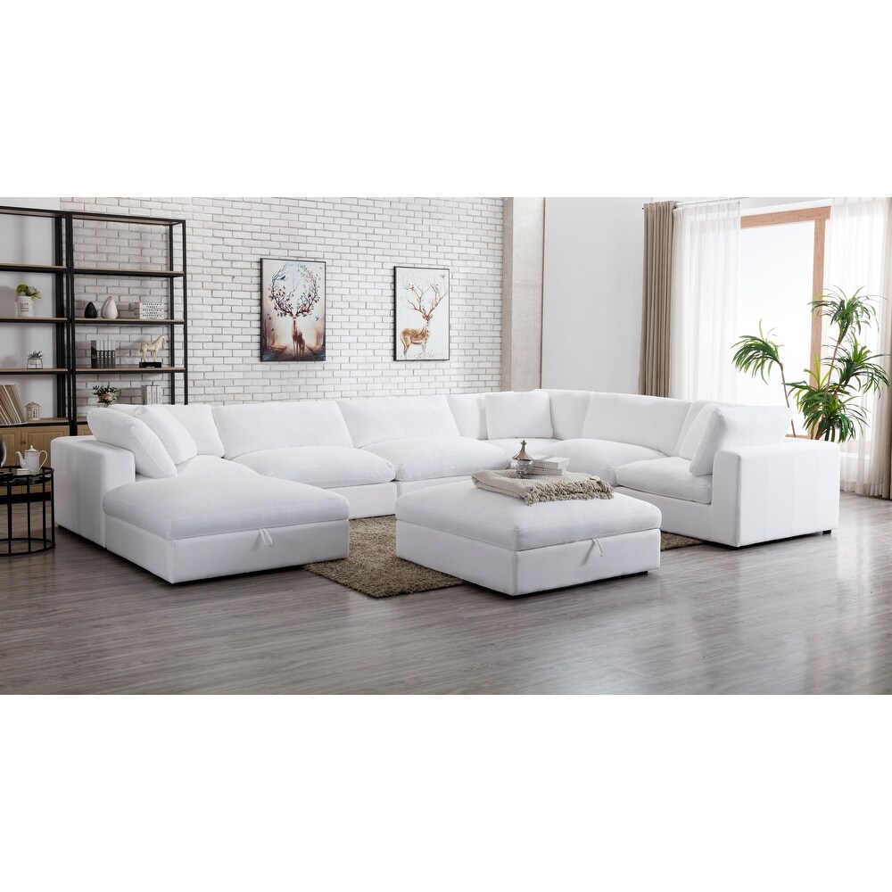 Roundhill Furniture Rivas Contemporary Feather Fill 8 Piece Modular Sectional Sofa with Two Ottomans