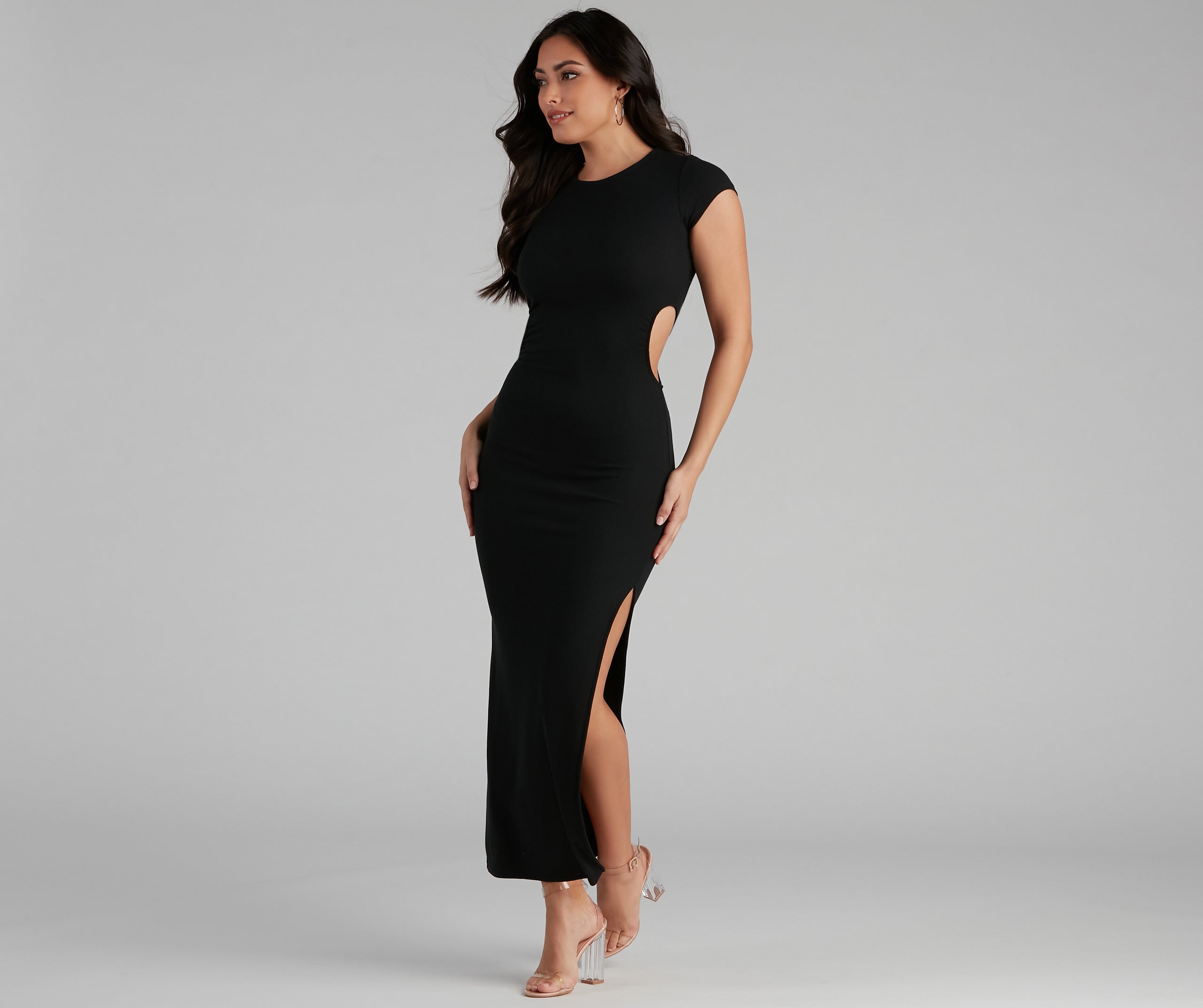 Essential High Slit Ribbed Knit Maxi Dress