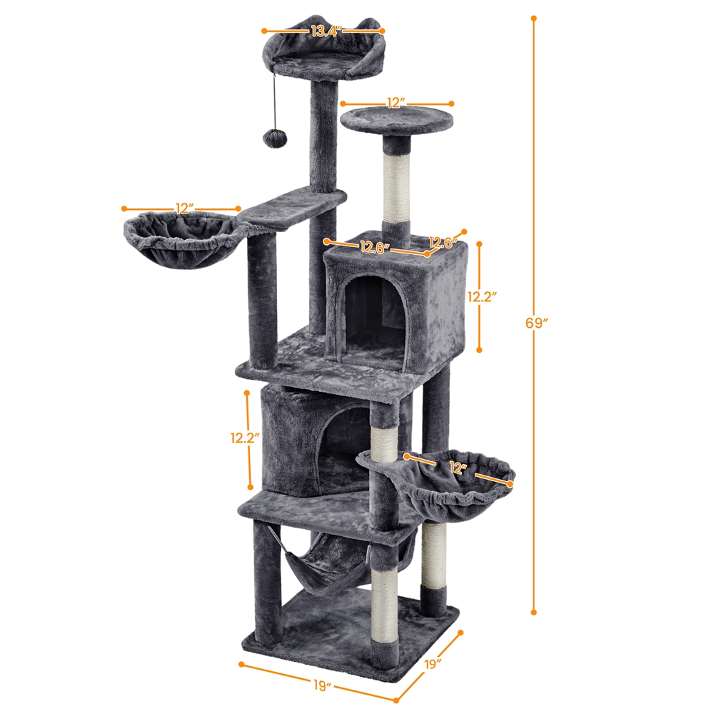 Easyfashion 69-inch Multilevel Cat Tree for Cats Kittens， Dark Gray