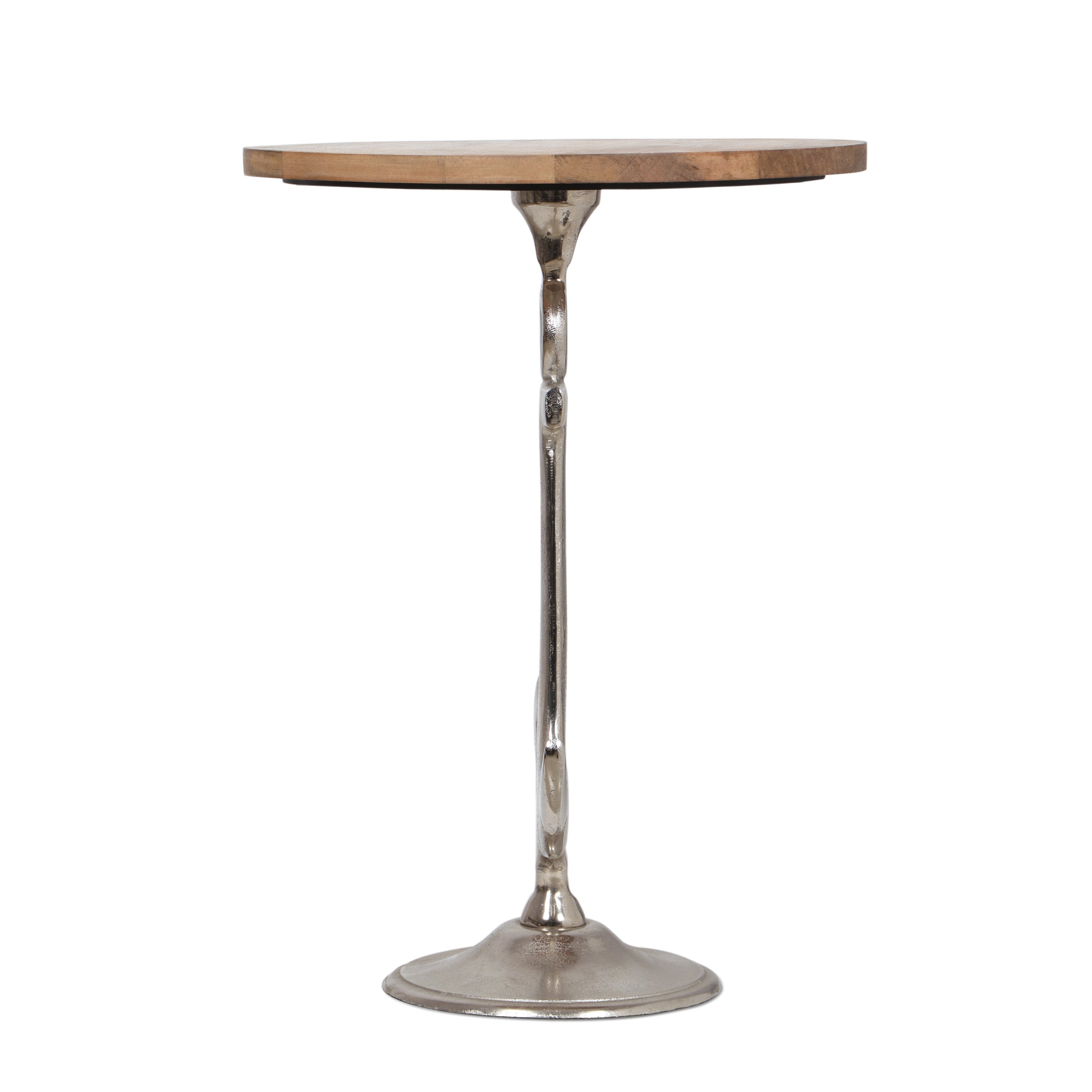 Andrea Coastal Mango Wood and Aluminum Anchor Side Table, Natural and Raw Nickel