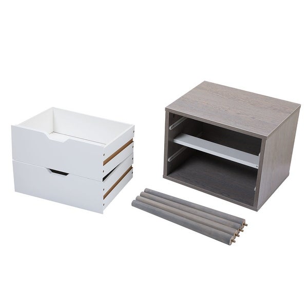 2-Drawer Gray and White End Side Table Nightstand 11.82 in. W x 15.87 in. D x 28.15 in. H (Set of 2 ) - - 37068684