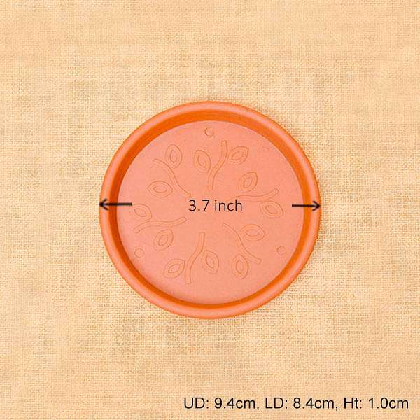 3.7 inch (9 cm) Round Plastic Plate for 4 inch (10 cm) Grower Pots (Terracotta Color) (set of 6)