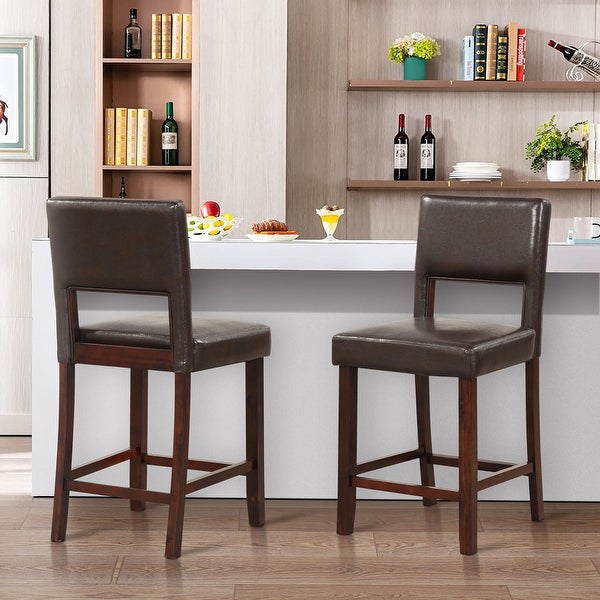 Gymax 4-Piece Linen Fabric/PVC Leather Counter Height Bar Stool Set w/