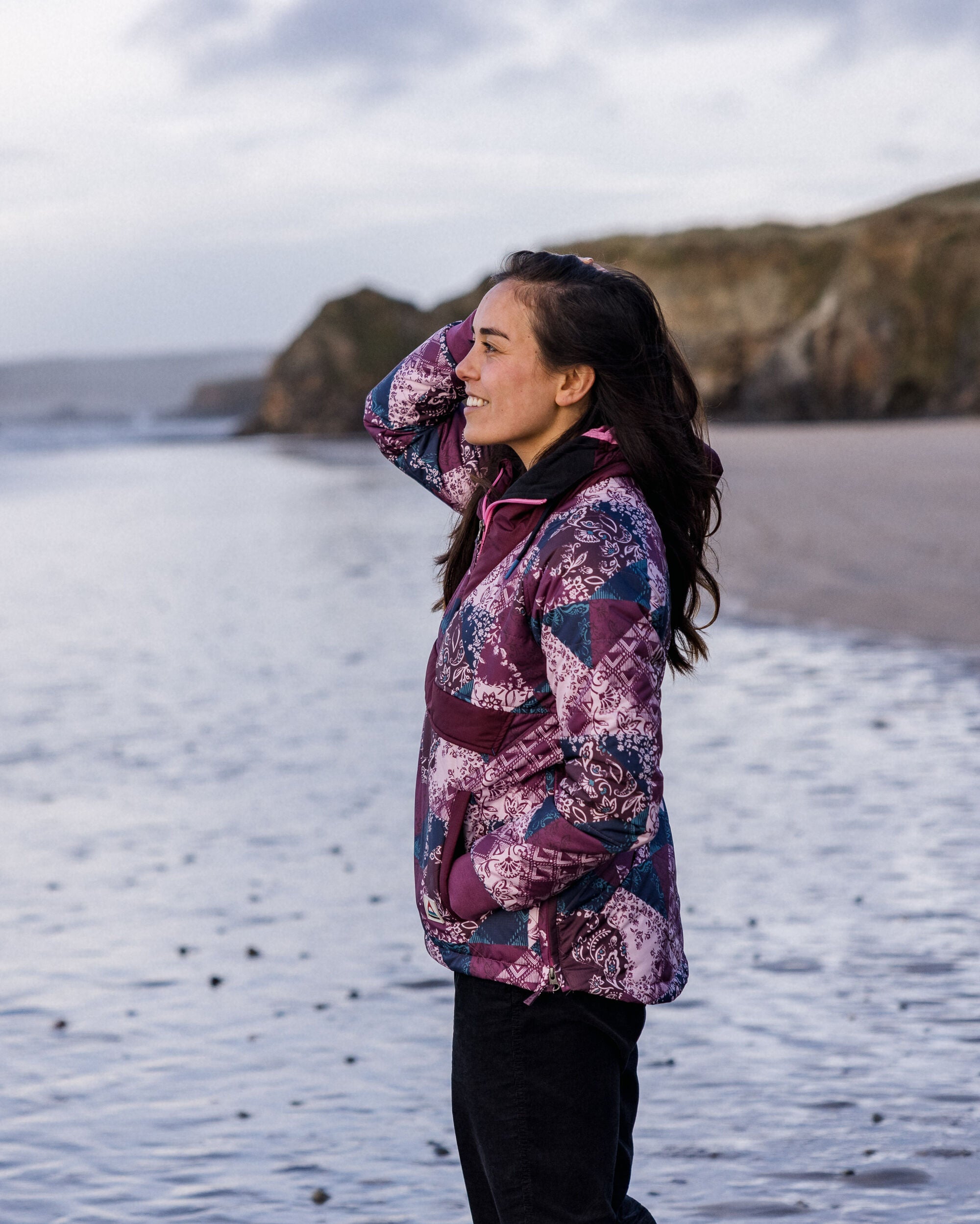 Ocean Recycled Insulated 1/2 Zip Jacket - Boho Broken Patchwork Wine