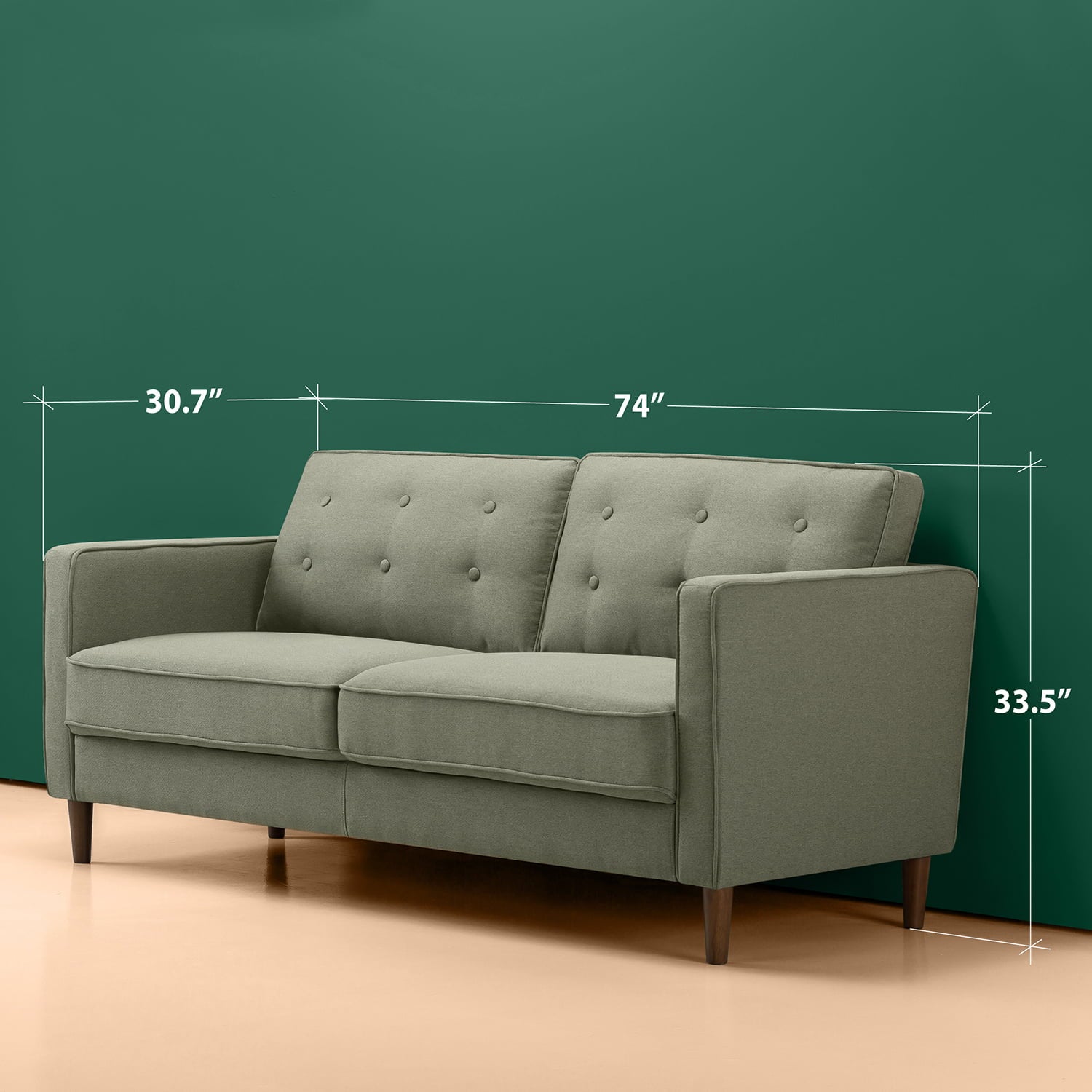 Zinus Lauren Sofa, Green Polyester