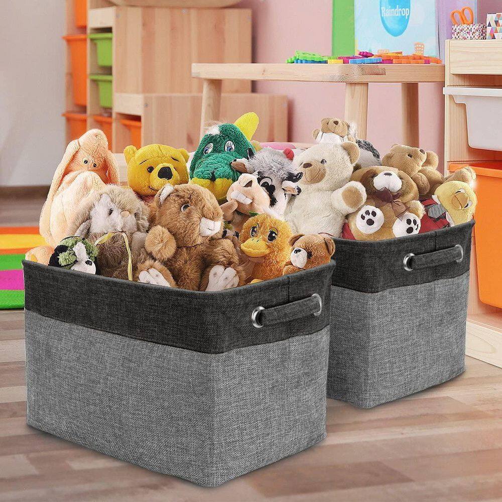 Sorbus 15 in. H x 10 in. W x 9 in. D Black Grey Fabric Cube Storage Bin with Carry Handles 3-Pack BSKT3-BLK