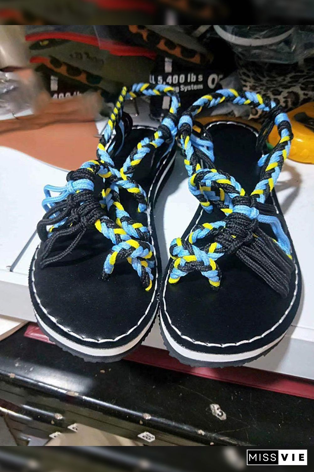 Colorful Rope Twist Knot Splicing Flat Sandals