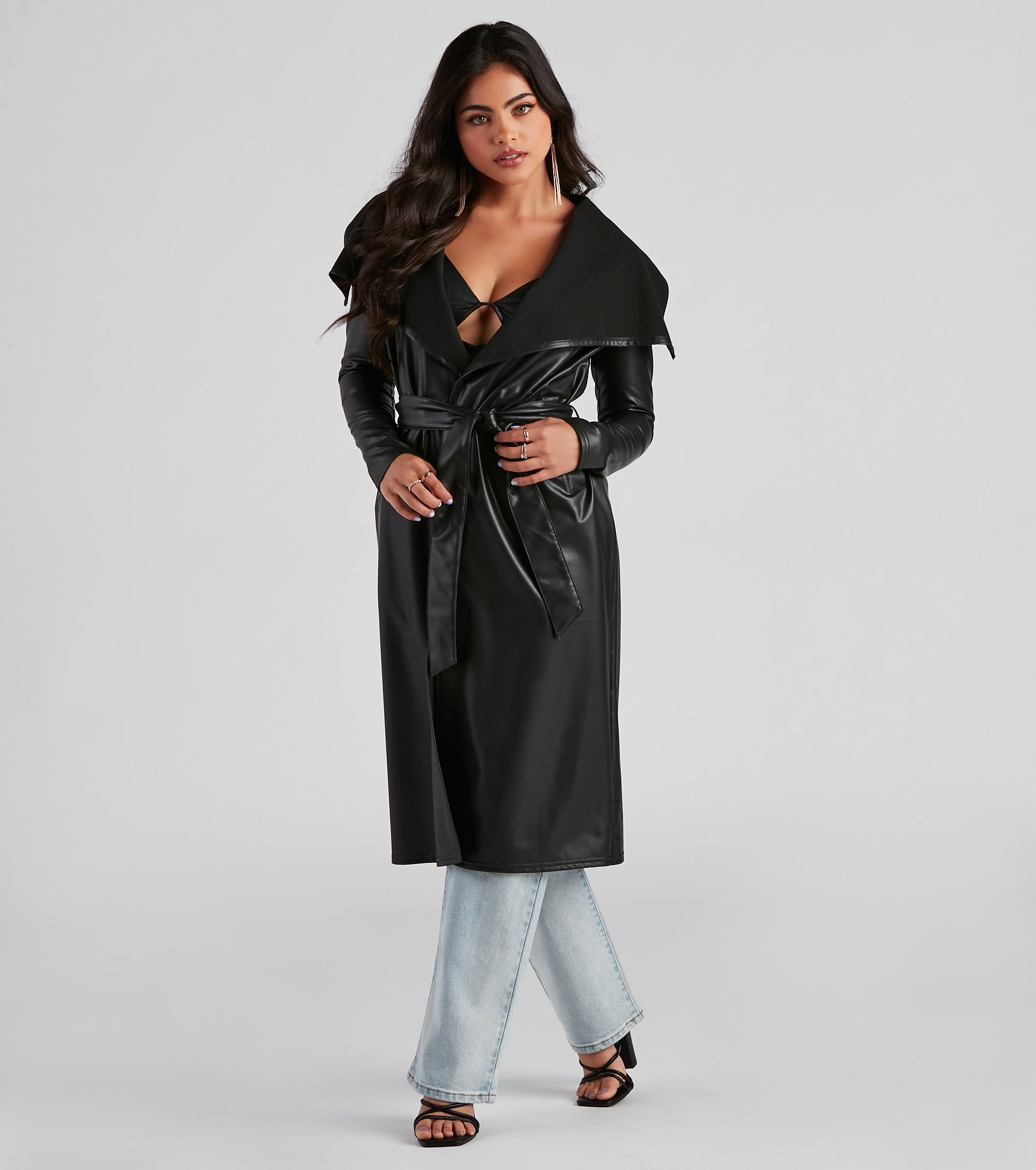 Elevated And Chic Faux Leather Trench