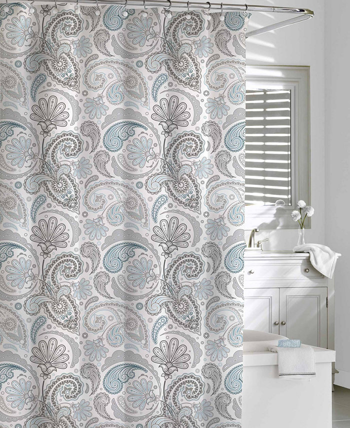 Cassadecor Cotton Printed  Floral Swirls Shower Curtain