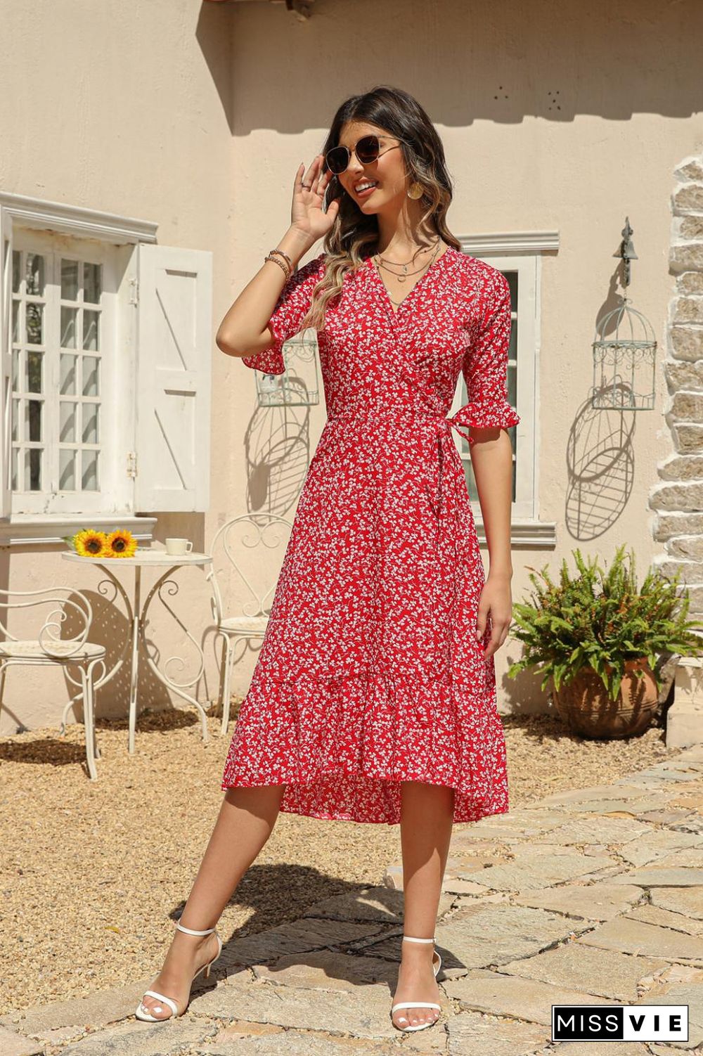 Trendy Point Print V-neck A-line Maxi Dresses