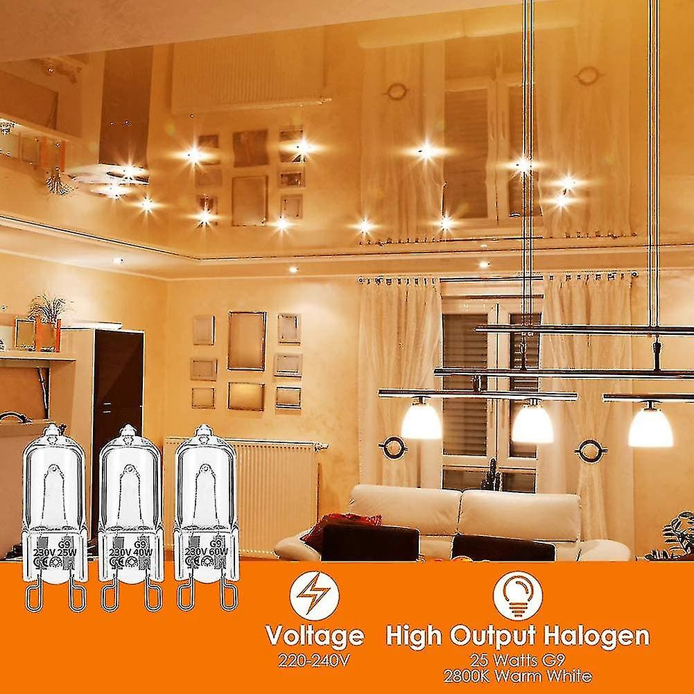 20pcs G9 Halogen Bulbs，25w Clear Halogen Dimmable，warm 2800k For Chandeliers，pend