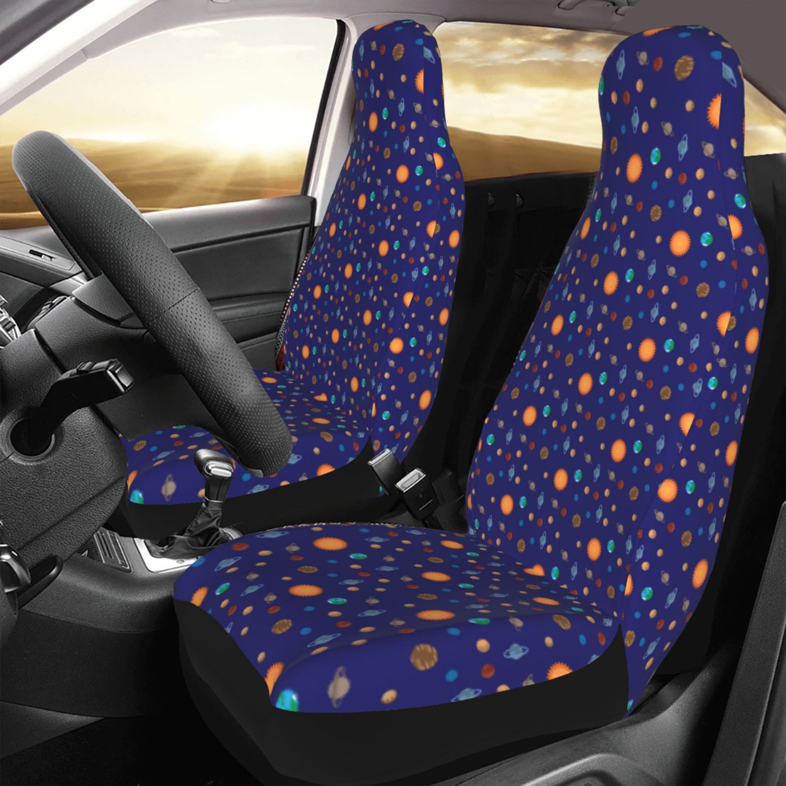 TEQUAN Front Seat Covers， Blue Star Planet Pattern 2 Piece Car Seat Cover Fit Most Car SUV Truck Van