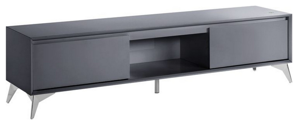 Benzara BM251383 TV Stand With 2 Door Storage and LED Touch Light  Gray   Midcentury   Entertainment Centers And Tv Stands   by Uber Bazaar  Houzz