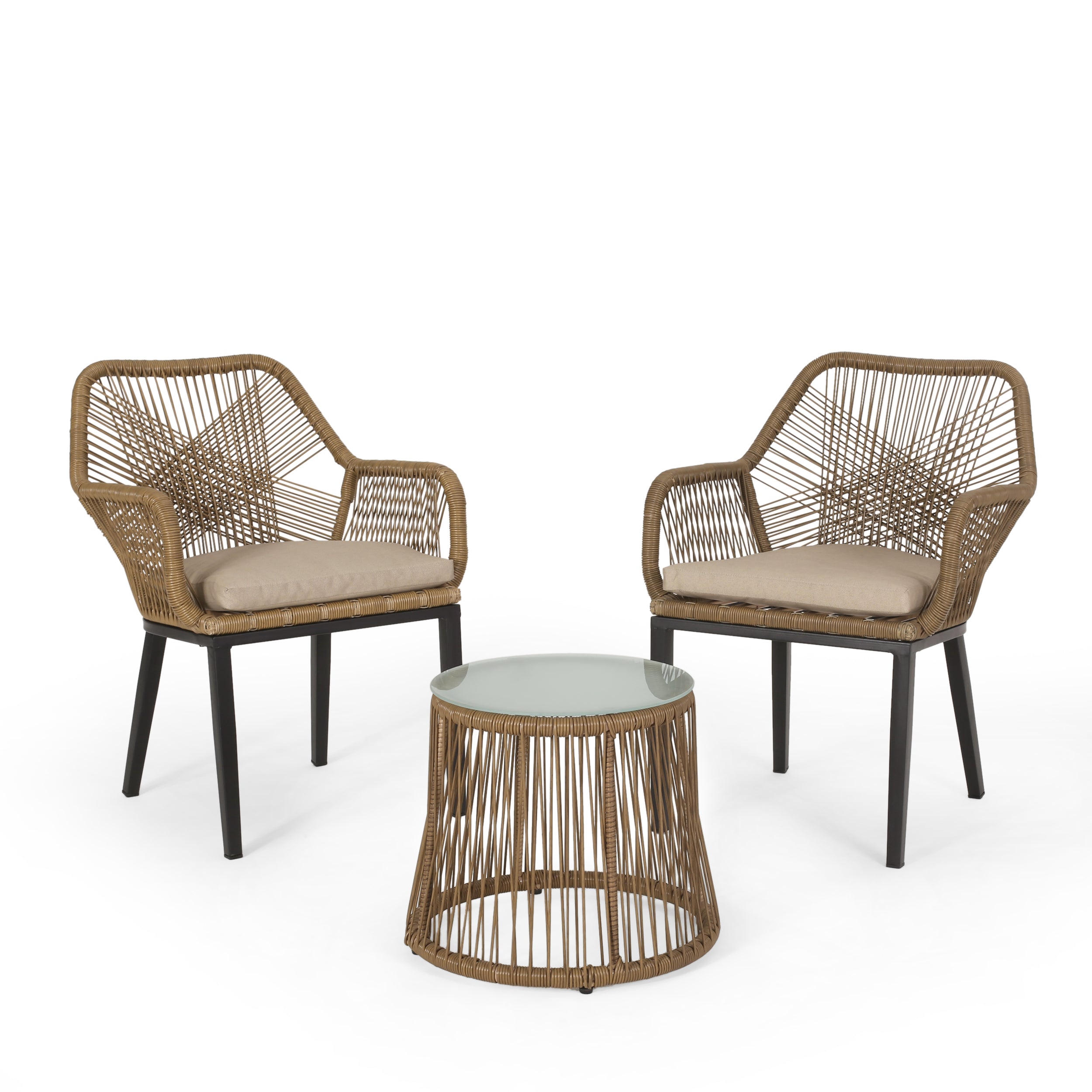 Eloam Outdoor Wicker 2 Seater Chat Set, Light Brown and Beige