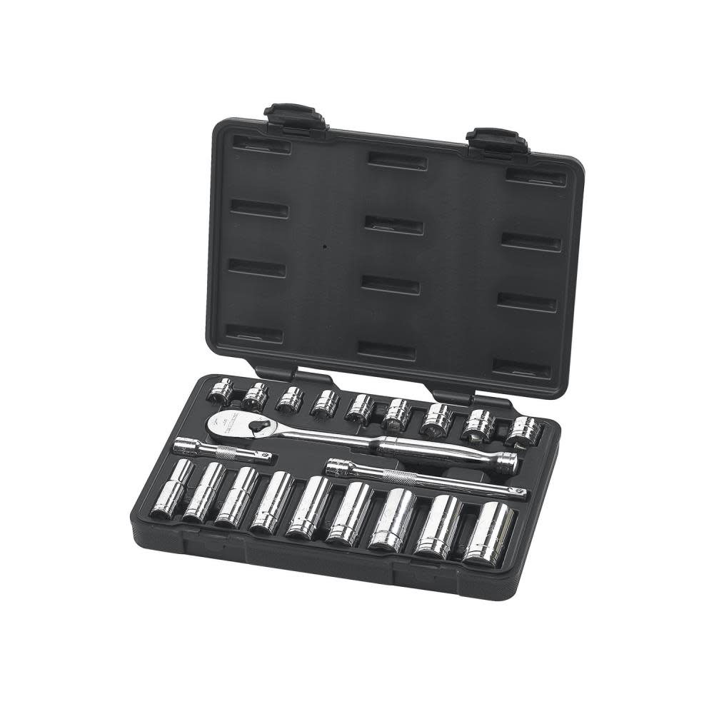 21 Piece 3/8 Drive 6 and 12 Point Standard and Deep Mechanics Tool Set SAE ;