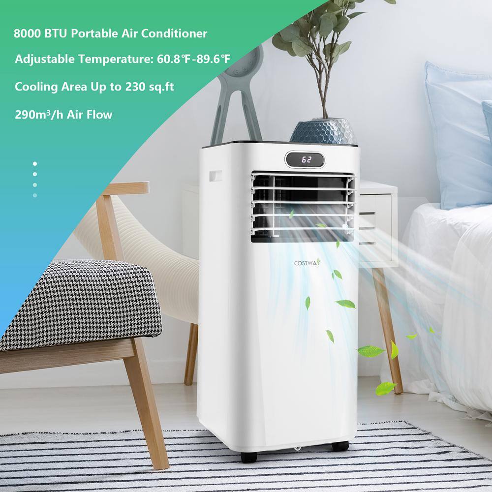 Costway 8000 BTU Portable Air Conditioner with Remote Control 3-in-1 Air Cooler with Drying in White FP10119US-WH