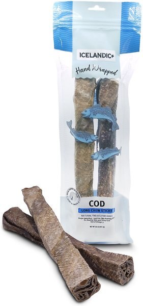 Icelandic+ Cod Long Chew Sticks Dog Treats， 2 count