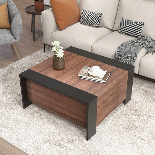 Tangkula 36 5 Coffee Table With Sliding Top Square Center Table With Hidden Compartment Extendable Cocktail Tea Table Black amp Walnut black amp Rustic Brown black amp Gray