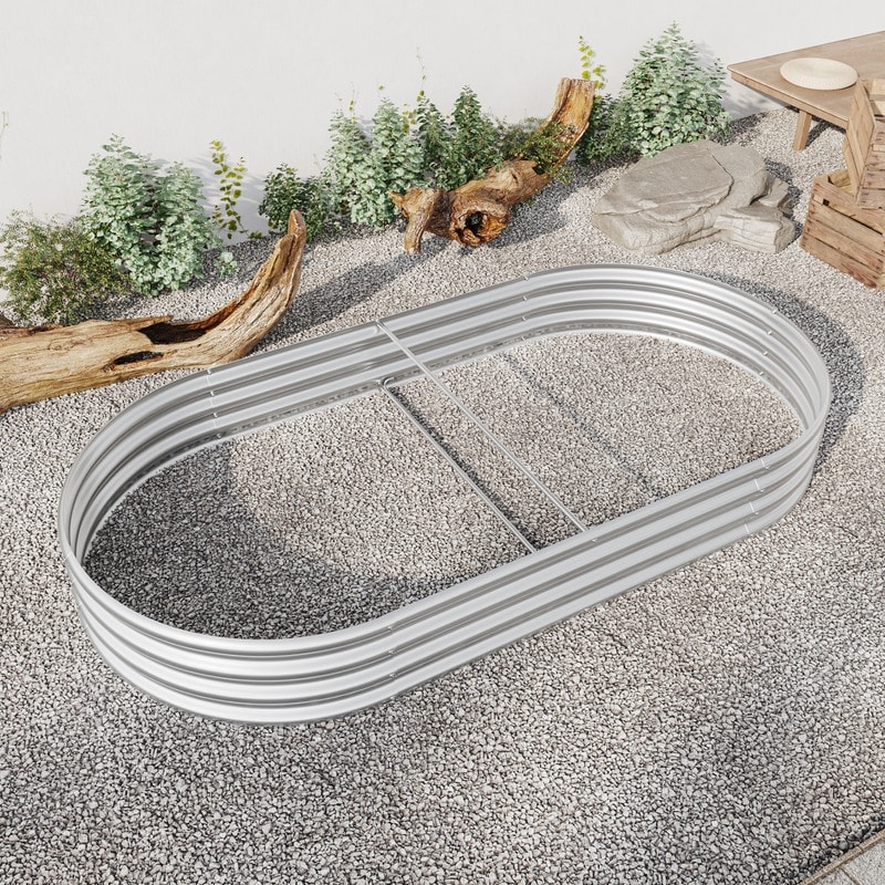 Oval shaped Large Raised Garden Bed  Galvanized Metal with Open Bottom