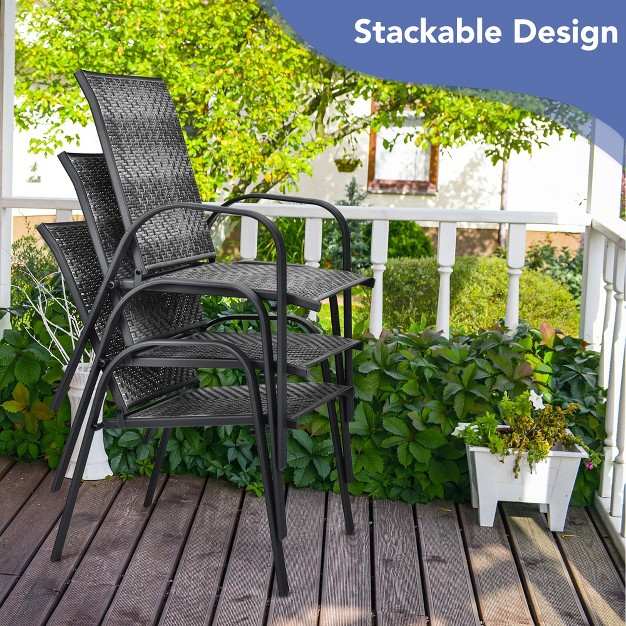 Tangkula 6pcs Outdoor Pe Wicker Stacking Dining Chairs Patio Arm Chairs