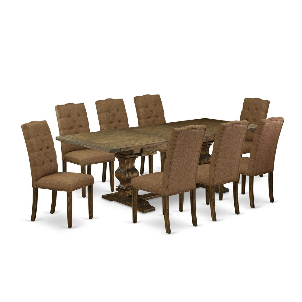 East West Furniture 9 Piece Dining Room Table Set  a Rectangle Kitchen Table and 8 Linen Fabric Chairs  (Finish Options)