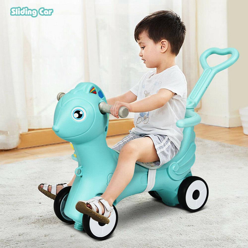 Gymax GYM05460 Baby Rocking Horse 4 in 1 Kids Ride On Toy Push Car with Music Indoor Outdoor Gift