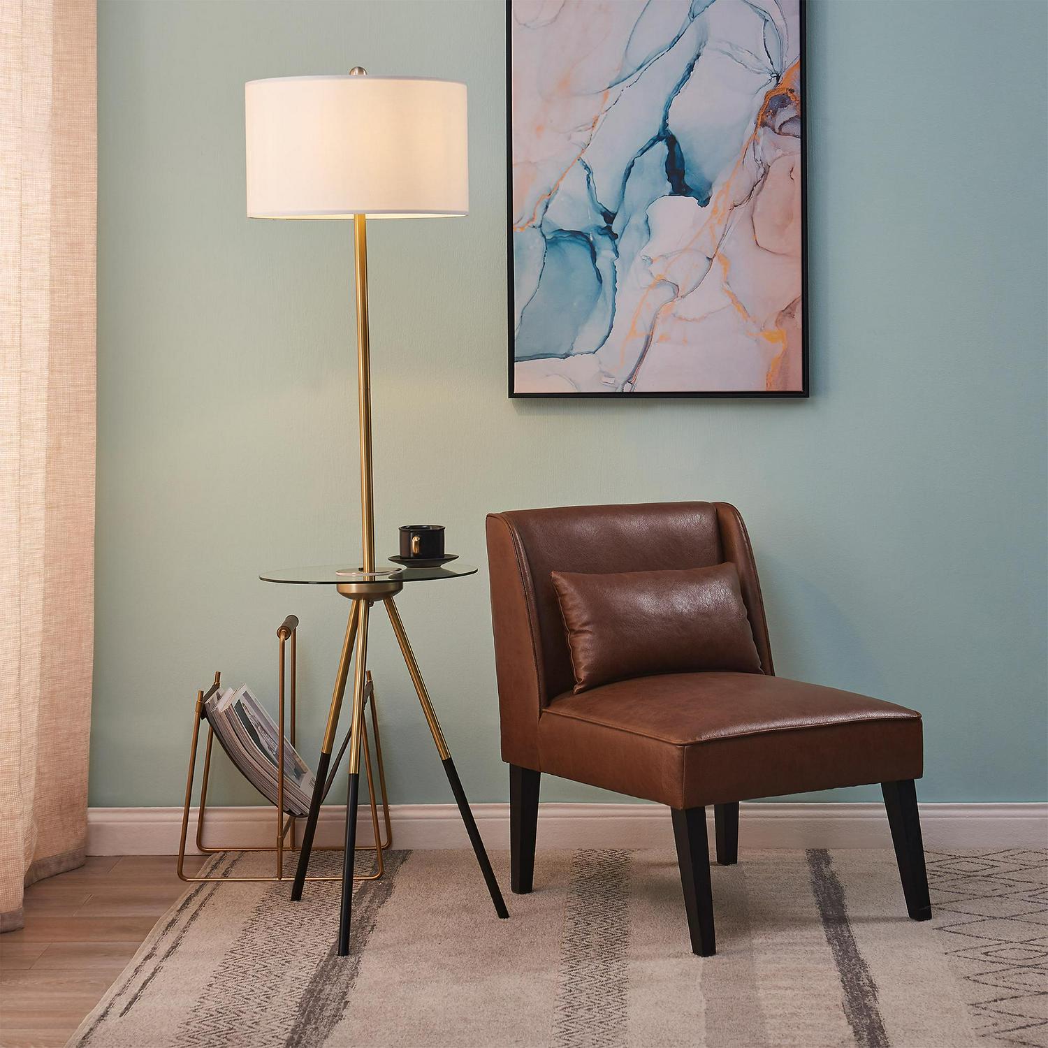 Versanora Myra Floor Lamp with Table and Built-In USB， Gold