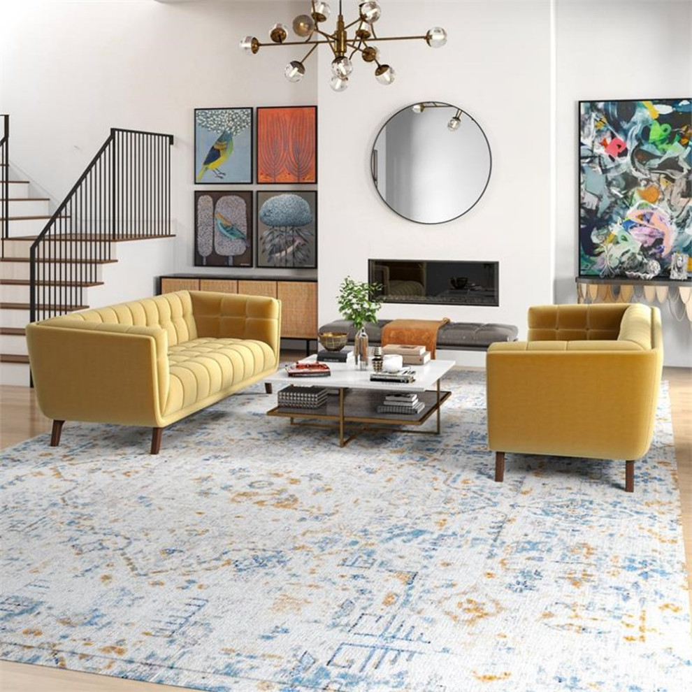 Kartmes Mid Century Modern Living Room Velvet Sofa Set in Gold   Midcentury   Living Room Furniture Sets   by Homesquare  Houzz