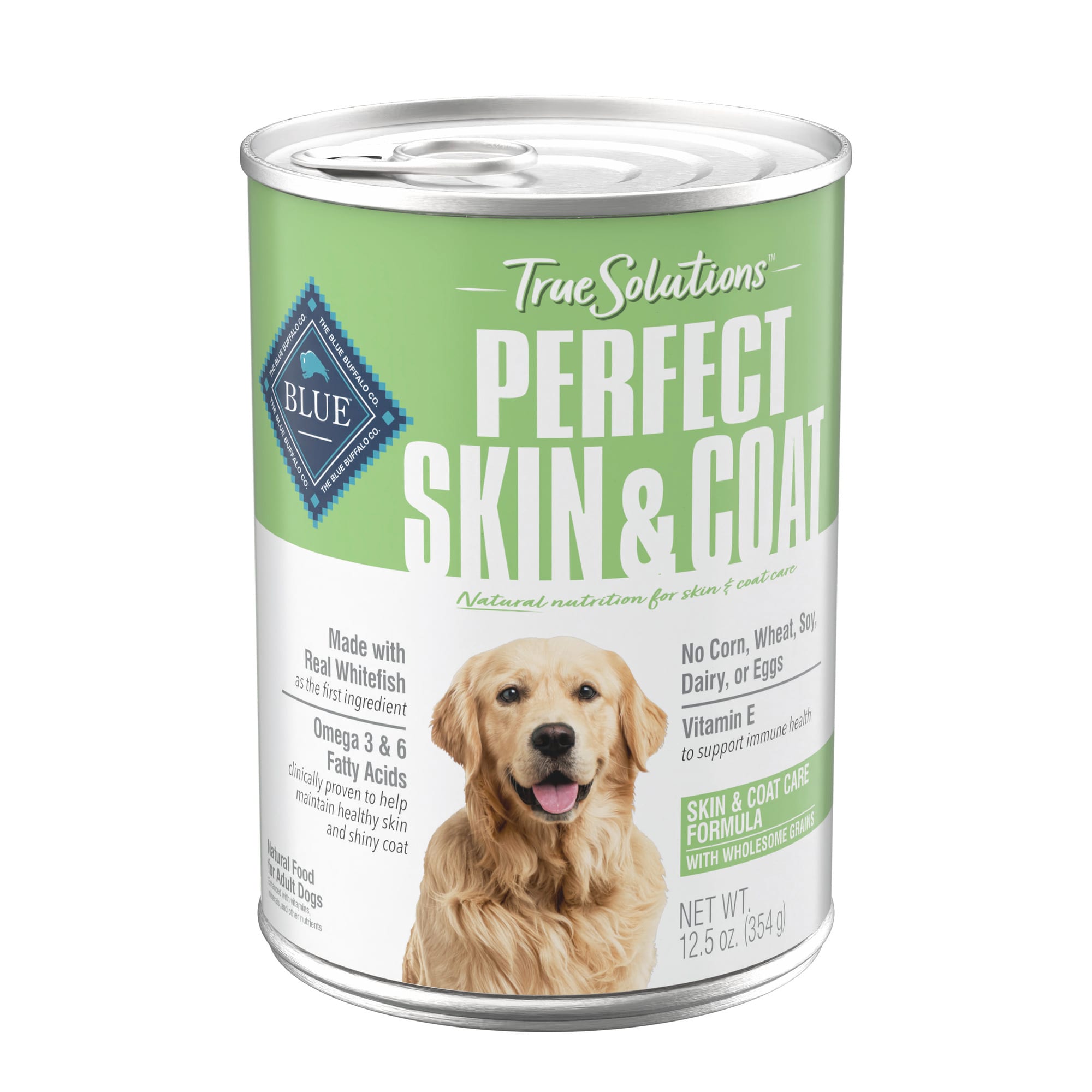 Blue Buffalo True Solutions Perfect Skin  Coat Natural Whitefish Adult Wet Dog Food， 12.5 oz.， Case of 12