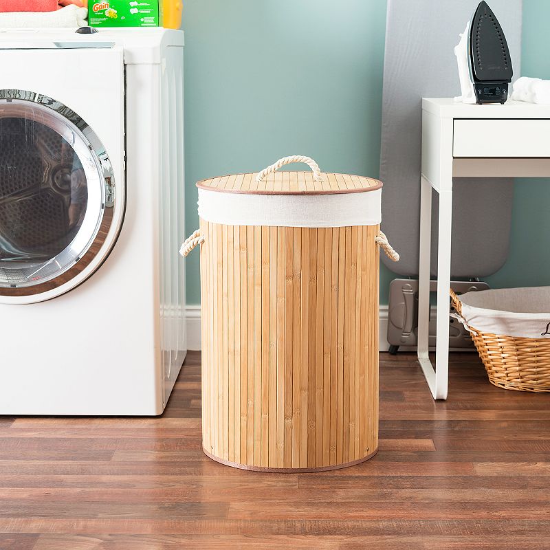 Home Basics Round Foldable Bamboo Laundry Hamper