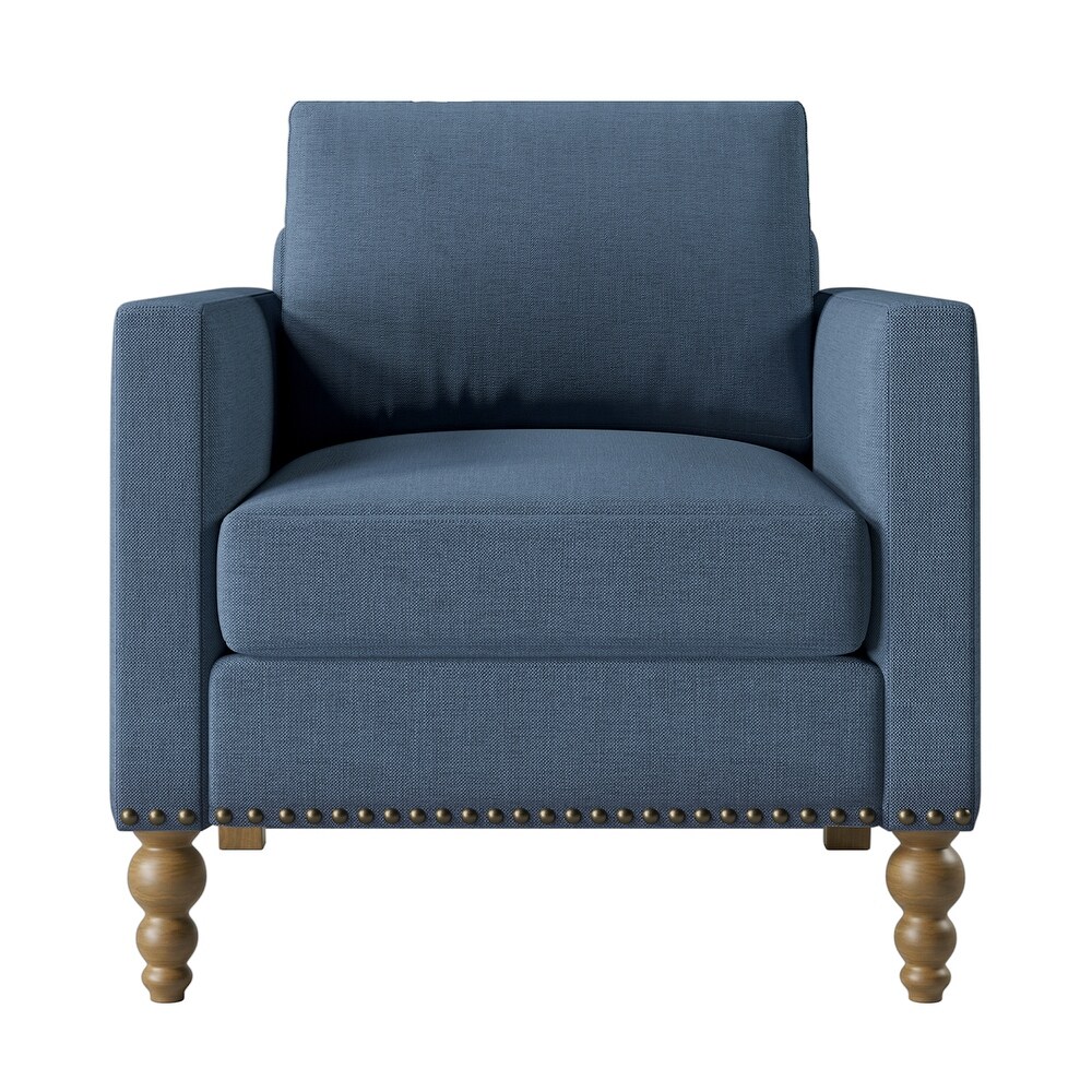 Classic Linen Armchair Accent Chair with Bronze Nailhead Trim