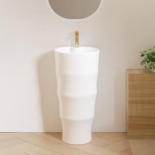 Eridanus Brooklyn Vitreous China 33 in. Circular Free-Standing Pedestal Sink with Faucet Hole in Crisp White ERI-PB-414