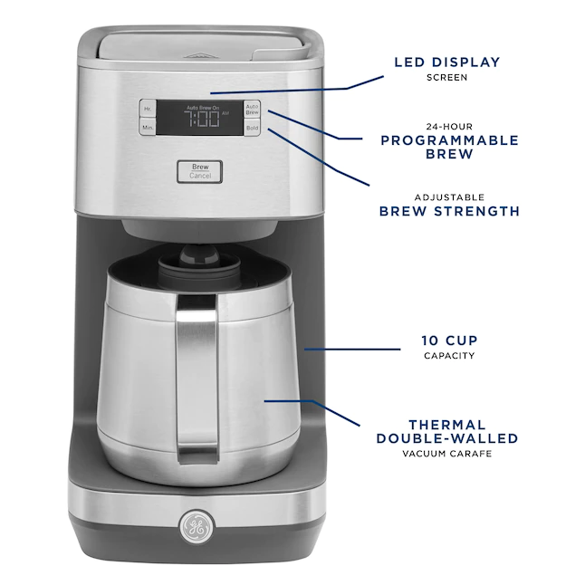 GE Drip Coffee Maker With Timer 10-Cup Stainless Steel Residential Drip Coffee Maker