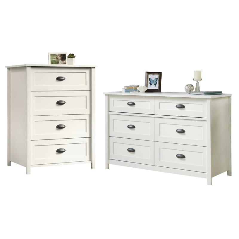 Home Square Modern 2 Piece Bedroom Set with 6 Drawer Double Dresser and 4 Drawer Chest Dresser in Soft White