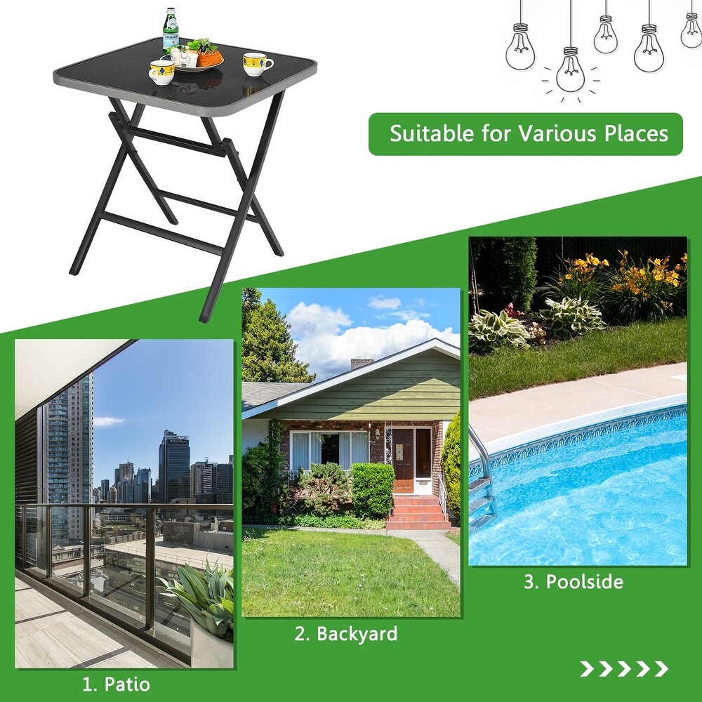 Patio Folding Square Dining Table with Aluminum Frame and Tempered Glass top   27.5\