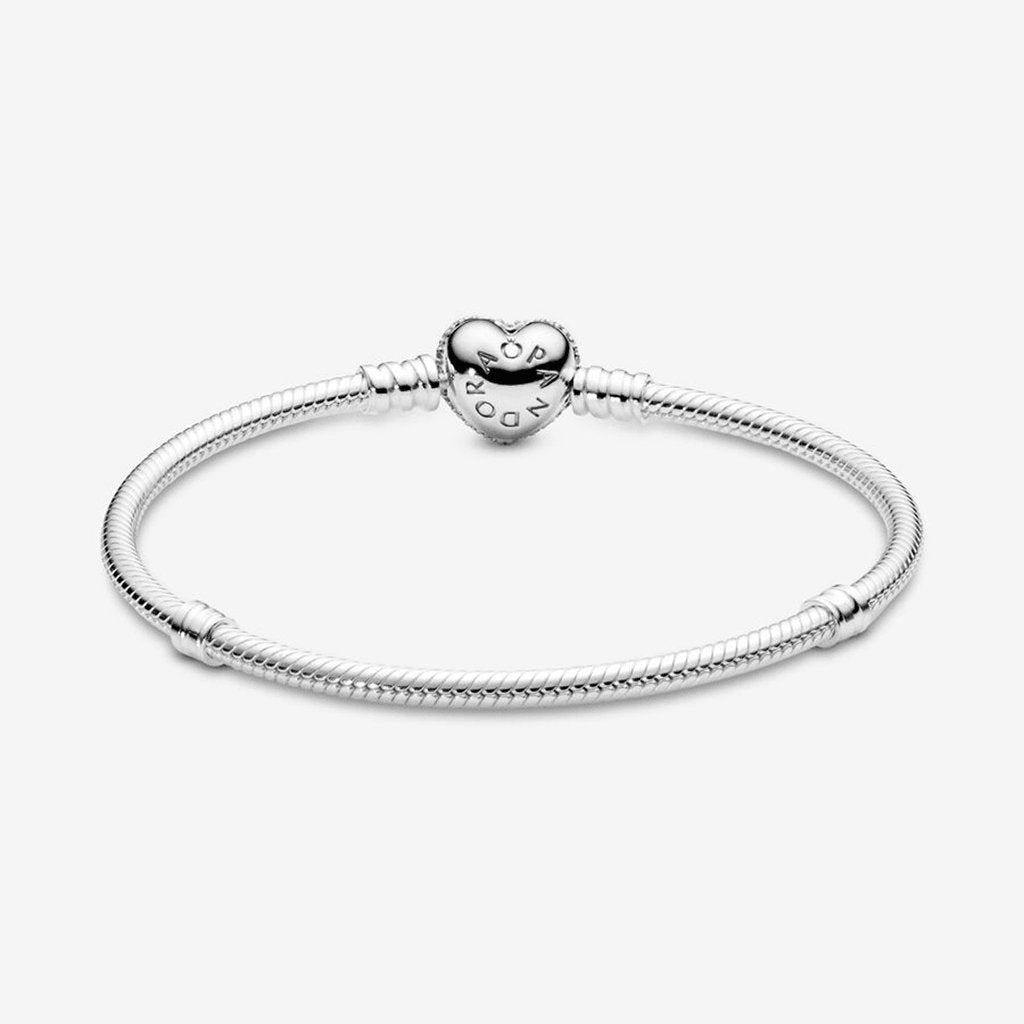 PANDORA  Pandora Moments Sparkling Heart Clasp Snake Chain Bracelet