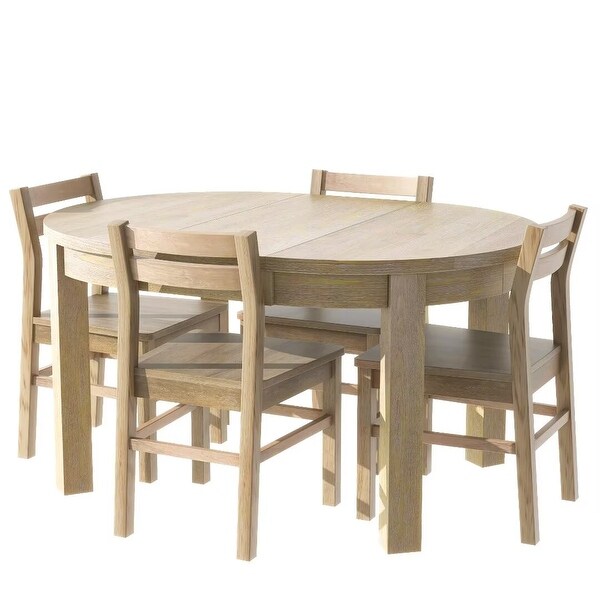 Extendable Round Dining Table Set with Storage Drawers and 4 Chairs