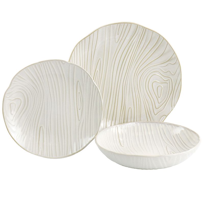 Martha Stewart Wood Pattern 12 Piece Stoneware Dinnerware Set in Off-White