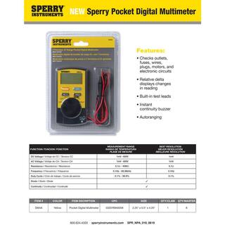 Sperry 7 Function 21 Range Pocket Digital Multimeter DM4A