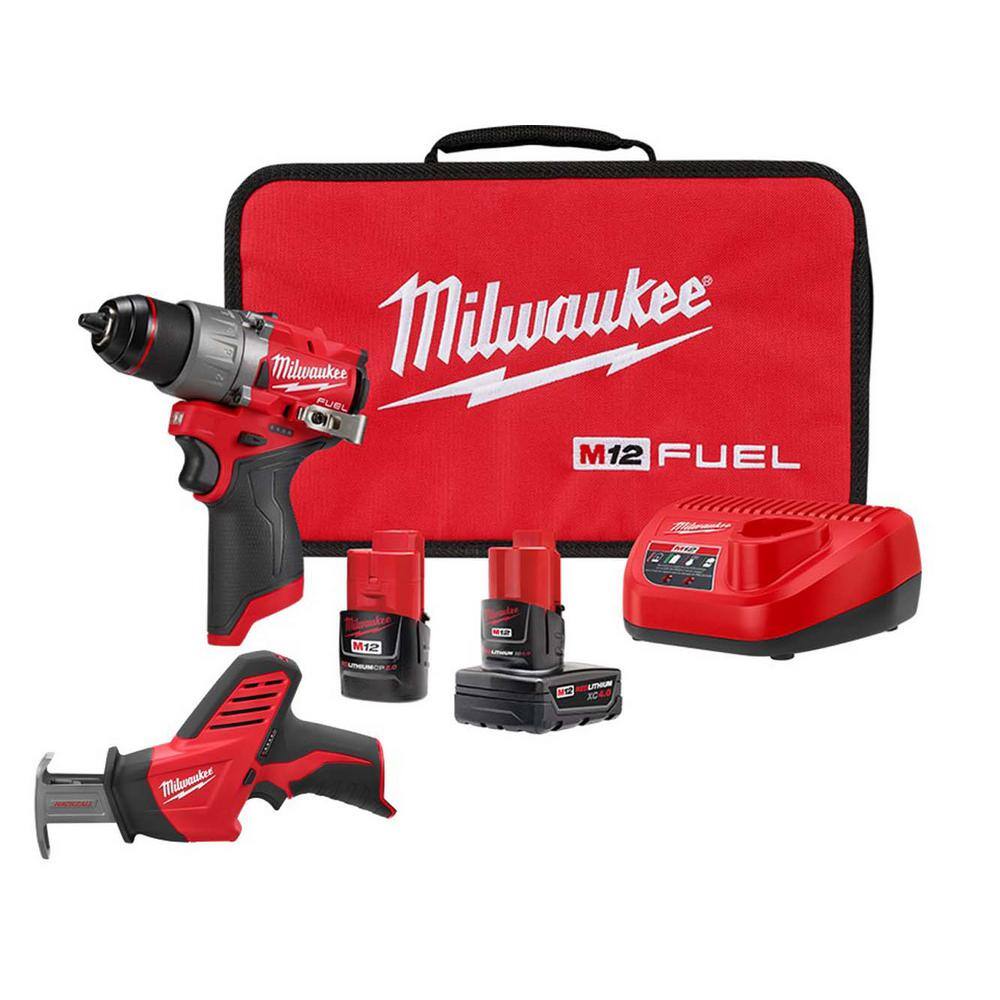 MW M12 FUEL 12-Volt Lithium-Ion Brushless Cordless 12 in. Drill Driver Kit with M12 HACKZALL