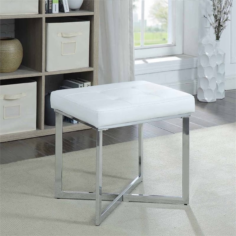 Summer Vanity Bench  White and Chrome   Contemporary   Vanity Stools And Benches   by Homesquare  Houzz