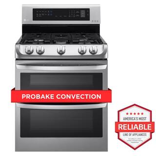 LG 6.9 cu. ft. Double Oven Gas Range with ProBake Convection Oven Self Clean and EasyClean in Stainless Steel LDG4313ST