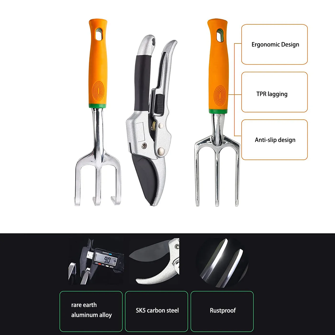 Hot Selling Garden Tools Set Carbon Steel Sharp Blade Black Garden Hand Tool With Storage Bag