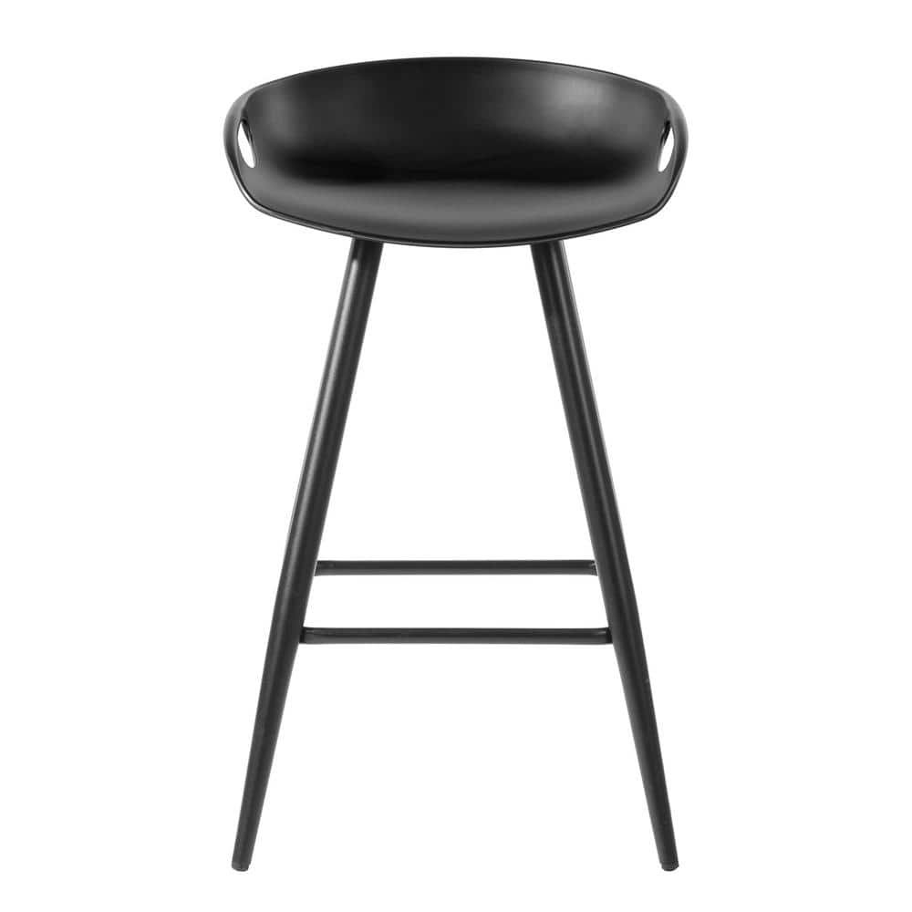 Homy Casa Fiyan 28.5 in. Black Metal Frame Low Back Retro Style Counter Stool with Black PP Seat( Set of 2) HD-FIYAN PP FULL BK MIDDLE BAR