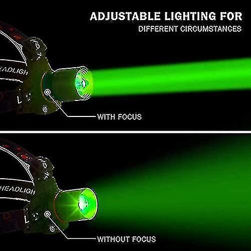 Green Light Head Torch For Night Vision， Ultra Bright Green Headlamp Usb Rechargeable Led Hunting Headlight