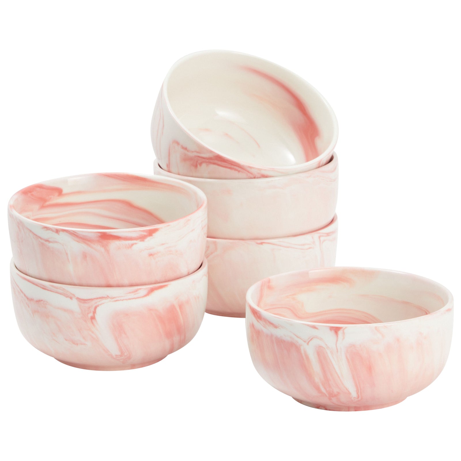 28 Ounce Porcelain Pink Bowl Set of 6 for Salads， Soup， Cereal (5.9 x 3 in)