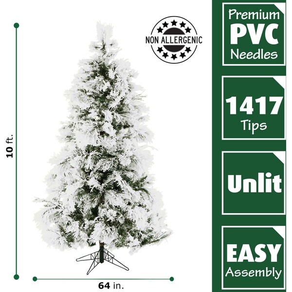 Fraser Hill Farm White 10foot Flocked Snowy Pine Christmas Tree