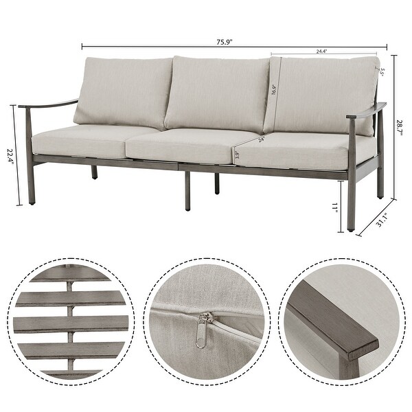 7Piece Aluminum Patio Conversation Set，3Seat Outdoor Couch and Loveseat with 2 Swivel Armchairs， Ottomans and Coffee Table