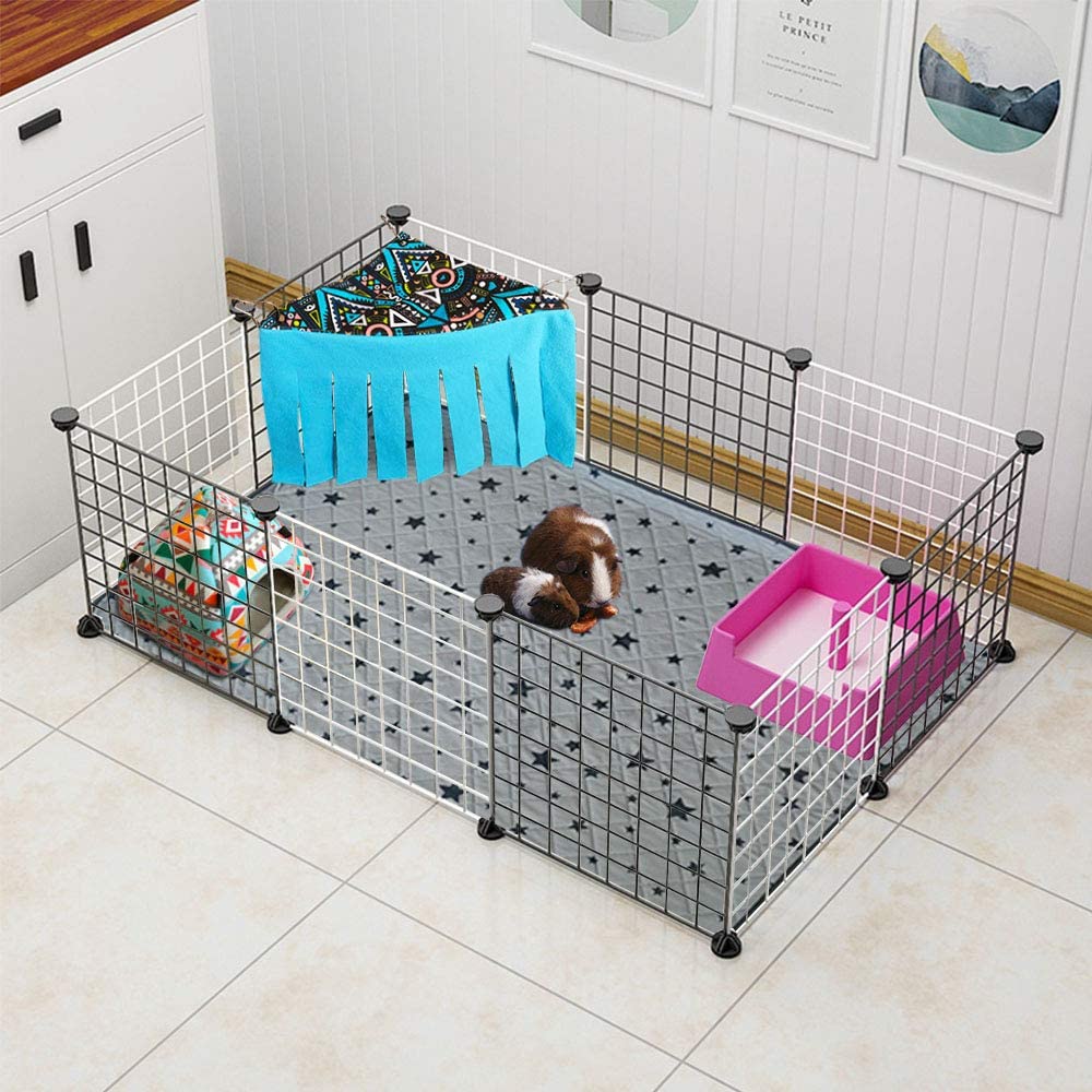 Guinea Pig Hideout Hideaway Corner Fleece Toys Cage Accessories， Geo/Gray