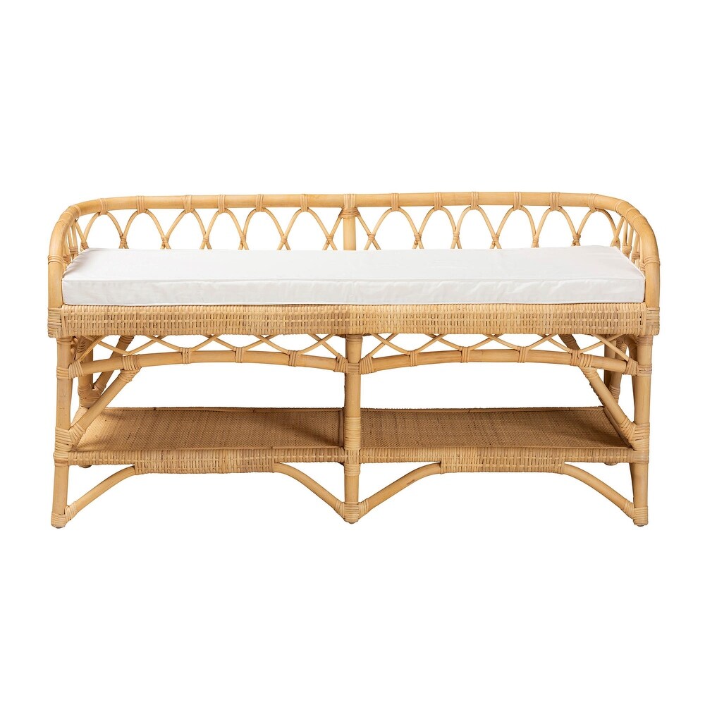 Leryn Modern Bohemian Natural Brown Rattan Bench